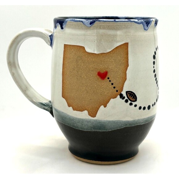 Montana Studio Art Pottery Mug Handmade Artist Signed Football Ohio to Minnesota - Picture 1 of 16